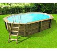Ubbink Piscine en bois octogonale Azura 4,90 x 3,55 x 1,30 m - Liner bleu