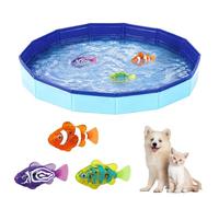 Piscine Chien Pliable et Robuste,Petit Piscine pour Chat Chien,50×10 cm Piscines Chats,Con 3 Jouets de Poisson,Pataugeoire Chat pour Bain,Pataugeoire pour Animaux,Baignoire pour Animaux