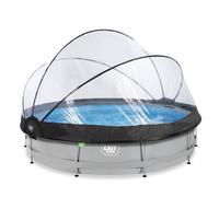 Piscine Couverte Wood Ø360x76cm Avec Pompe Filtrante Gris Clair TU