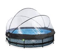 Piscine Couverte Wood Ø360x76cm Avec Pompe Filtrante Gris TU