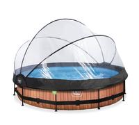 Piscine Couverte Wood Ø360x76cm Avec Pompe Filtrante Marron TU