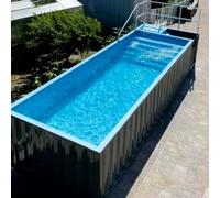 Piscine de conteneur d'expédition 3 m/20 pi préfabriquée au-dessus du sol | Piscine à cadre en acier robuste avec fenêtre de visualisation, système de pompe à filtre à sable intégré pour une