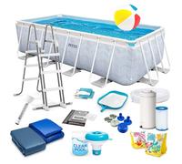 Piscine de jardin à cadre - Intex - 400x200x100 cm - Gris - Pompe de filtration incluse - Échelle métallique sécurisée