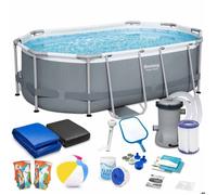 Piscine de jardin tubulaire - BESTWAY - 305x200x84 cm - Ensemble 17 en 1 - PVC à 3 couches - Renforcement en nylon