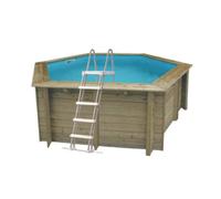 Piscine en bois hexagonale Ubbink Sunwater All in ONE 4,10 x 1,20 m - Liner bleu