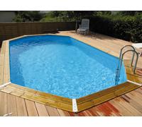 Piscine bois tout équipée octogonale 3,55 x 5,50 - Océa Bleu Sans bâche