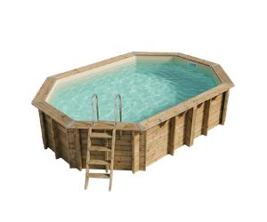Piscine en bois octogonale Ubbink Azura 4,90 x 3,55 x 1,30 m - Liner Beige