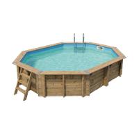 Piscine en bois octogonale Ubbink Océa 5,50 x 3,55 x 1,20 m - Liner Bleu