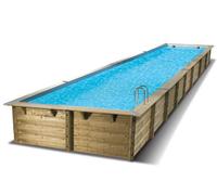 Piscine longue en bois 3,50 x 15,50 - Linea Bleu Sans bâche
