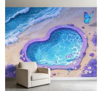 Piscine En Forme De Cœur Papillons Vagues Papier Peint Photo 400 x 280 cm Intissé Murale, Art Fantastique Papier Peint Panoramique Photo Murale Tenture Poster Murales pour Chambre Chambre De Fille