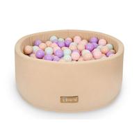 Piscine en mousse Flumi 80x40 cm avec 200 balles ∅7 cm – beige avec boules violettes, menthe et pêche