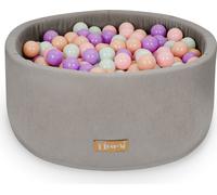 Piscine en mousse Flumi 80x40 cm avec 200 balles ∅7 cm – gris avec boules violettes, menthe et pêche