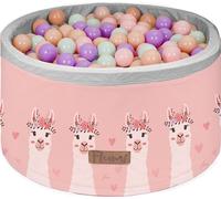 Piscine en mousse Flumi 80x40 cm avec 200 balles ∅7 cm – lamas avec boules violettes, menthe et pêche