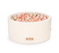 Piscine en mousse Flumi 90x40 cm en velours côtelé avec 200 balles ∅7 cm – crème clair avec boules or clair, pêche clair et pêche foncé