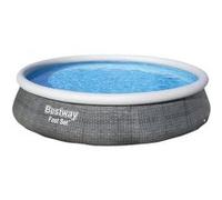 Bestway Piscine hors-sol Fast Set™ Ronde motif rotin gris 396 x 84 cm Pompe de filtration bleu