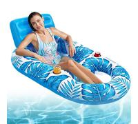 Piscine Float Lounger - Chaise longue gonflable pour grands | Avec porte-gobelet et design feuille d'érable pour lac, piscine, bain de soleil, vacances