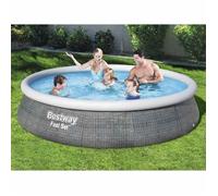 Piscine gonflable Fast Set - vidaxl - 396x84 cm - Gris - Capacité 7 340 L - Pompe 2 006 l/h - Impression rotin