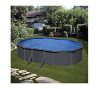 Piscine ovale acier 5,27m x 3,27m x H: 1,22m - Gris anthracite - Filtration à sable - Renfort apparents