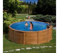 Kit piscine hors-sol mauritius acier aspect bois ronde Ø350 x h132 cm