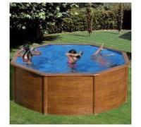Piscine - GRE - Décoration bois ronde en kit - 350 x 120 cm - Acier - Hors-sol