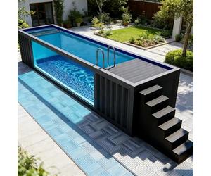 Piscine hors sol 3 m/20 pi Modulaire Prefab Steel Container Pool | Solution instantanée de natation dans le jardin avec doublure résistante à la rouille, marches préinstallées et unité de
