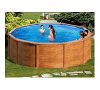 Kit piscine hors-sol Mauritius acier aspect bois ronde - Ø460 x H132 cm