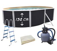 Piscine hors-sol acier Toi ANTHRACITE MAGNUM COMPACT ovale 550x366cm H 132cm liner sable