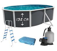 Piscine hors-sol acier Toi ANTHRACITE MAGNUM ovale 550 x 366cm H 132cm liner bleu