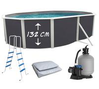 Piscine hors-sol acier Toi ANTHRACITE MAGNUM ovale 550 x 366cm H 132cm liner gris