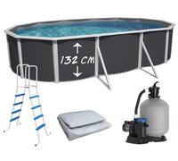 Piscine hors-sol acier Toi ANTHRACITE MAGNUM ovale 640 x 366cm H 132cm liner gris