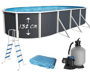 Piscine hors-sol acier Toi ANTHRACITE MAGNUM ovale 730 x 366cm H 132cm liner bleu