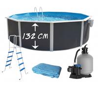 Piscine hors-sol acier Toi ANTHRACITE MAGNUM ronde Ø 350cm H 132cm liner bleu