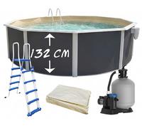 Piscine hors-sol acier Toi ANTHRACITE MAGNUM Secu ronde Ø 550cm H 132cm liner sable
