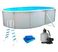 Kit Piscine hors sol ovale TOI - 550x366x132 cm Magnum - Filtre à sable 6m3-h et skimmer -Liner bleu - Échelle Haute - Tapis