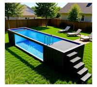 Piscine hors sol complète - Piscine de conteneur d'expédition de 3 m avec fenêtre de visualisation transparente | Piscine modulaire préfabriquée en acier | Intérieur carrelé et cascade pour