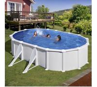 Piscine hors sol ovale GRE - 610x375x132cm - Acier laqué blanc - Liner bleu PVC