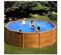 Piscine hors-sol Sicilia acier aspect bois ronde Ø300 x h120 cm - GRE - Filtre à sable - Marron