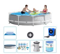 Piscine Intex à cadre prismatique rond - 305 x 76 cm - gris - fourni avec couverture - kit d'entretien - pompe de filtration pour piscine - filtre - bâche de fond - pompe à chaleur