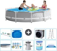 Piscine Intex à cadre prismatique rond - 305 x 76 cm - gris - fournie avec couverture - kit d'entretien - pompe de filtration pour piscine - filtre - bâche de fond - aspirateur