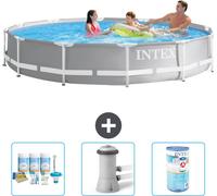 Piscine Intex à cadre prismatique rond - 366 x 76 cm - Gris - Kit d'entretien inclus - Pompe de filtration pour piscine - Filtre