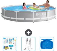 Piscine Intex à cadre prismatique rond - 366 x 76 cm - Grise - Livrée avec kit d'entretien - échelle - pédiluve