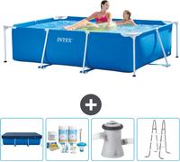 Piscine Intex à cadre rectangulaire - 220 x 150 x 60 cm - bleue - fournie avec couverture - kit d'entretien - pompe de filtration pour piscine - échelle