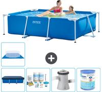 Piscine Intex à cadre rectangulaire - 220 x 150 x 60 cm - bleue - fournie avec couverture - kit d'entretien - pompe de filtration pour piscine - filtre - bâche de fond