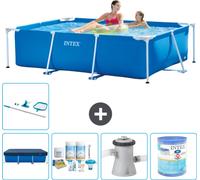 Piscine Intex à cadre rectangulaire - 220 x 150 x 60 cm - bleue - fournie avec couverture - kit d'entretien - pompe de filtration pour piscine - filtre - kit de nettoyage