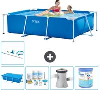 Piscine Intex à cadre rectangulaire - 220 x 150 x 60 cm - bleue - fournie avec voile d'ombrage - kit d'entretien - pompe de filtration pour piscine - filtre - kit de nettoyage