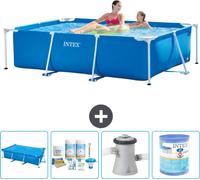 Piscine Intex à cadre rectangulaire - 220 x 150 x 60 cm - bleue - fournie avec voile pare-soleil - kit d'entretien - pompe de filtration pour piscine - filtre