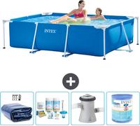 Piscine Intex à cadre rectangulaire - 220 x 150 x 60 cm - bleue - fournie avec voile pare-soleil - kit d'entretien - pompe de filtration pour piscine - filtre
