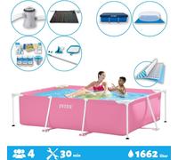 Piscine Intex à cadre rectangulaire - 220 x 150 x 60 cm - rose - fournie avec la couverture - la bâche de fond - la pompe de filtration pour piscine - le tapis solaire - le kit d'entretien - le kit de
