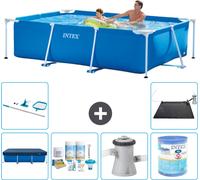 Piscine Intex à cadre rectangulaire - 260 x 160 x 65 cm - bleue - fournie avec la couverture - kit d'entretien - pompe de filtration pour piscine - filtre - kit de nettoyage - tapis solaire
