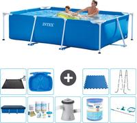 Piscine Intex à cadre rectangulaire - 260 x 160 x 65 cm - bleue - fournie avec la couverture - kit d'entretien - pompe de filtration pour piscine - filtre - kit de nettoyage - tapis solaire